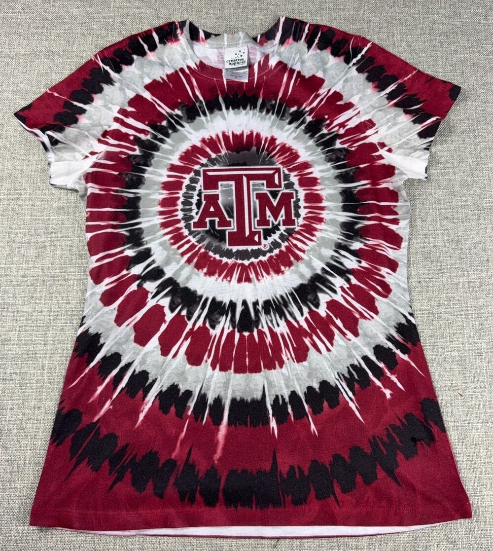 Texas A&M Aggies Tie Dye T Shirt Womens M Maroon Black White NCAA College Tee